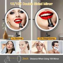 [LED Makeup Mirror] 8-Inch Double-Sided Mirror - Wall-Mounted Makeup Mirror With LED Lights, 1x/10x Magnification, 360 Degrees Rotation, 3-Color Light Touch Screen - Suitable For Bathroom, Bedroom, Living Room Bathroom Decor Fall Decor Makeup Organizer Bathroom Accessories Back To School
