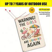 1PC Tin Sign 2D Flat, Warning The Girls Are Drinking Again, Humorous Flamingo Design, Perfect For Bar Or Kitchen, 8x12 Inches/ 20x30cm - 8x12吋/20x30公分-1件 - 查看 8