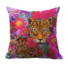 1PC,Jungle - Leopard Theme, Vivid Cushion Covers With Tropical Floral Elements. All - Seasons Suitable, (Pillow Inserts Not Included). - Multicolor - View 4