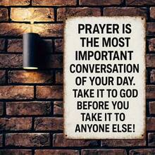 1PC Tin Sign 2D Flat, Prayer Is The Most Important Conversation Quote, Inspirational Wall Art, Motivational Saying, Vintage Design, High-Quality Metal, Perfect For Living Room Or Office, 8x12 Inches/ 20x30 Cm - 8x12吋/20x30公分-1件 - 查看 5