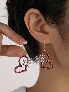 Fashionable Heart & Butterfly Colorful Glass Crystal Drop Earrings For Women - Earring - View 9