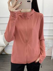 Summer Workout 1pc Women's Ultra-Thin Sun Protection Clothing, Long Sleeve UV Protection Skin Coat, Breathable New Outdoor Sports Jacket Spring - Coral Pink - View 9