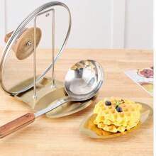 1pc Stainless Steel Pot Lid Organizer - No Drill Countertop Stand Utensil Hooks & Removable Drip Tray