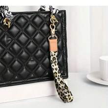 1pc Women Leopard Print Anti-Lost Wristband Key Chain | Dual Material Design (Wear-Resistant Fabric + Soft Leather) + Non-Slip Double Metal Buckle | Multifunctional Storage For Phone, Keys, Elegant Birthday Gift For Women, Commuting Fashion Accessory