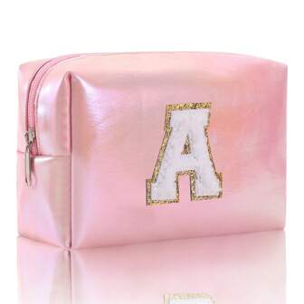 Monogrammed Gift For Women Girls,Personalized Initial Cosmetic Bag Preppy Makeup Bag With Zipper,Cute Makeup Pouch, Waterproof Toiletry Bag,Personalized Gift For Girl&Bridesmaids (Letter-A)