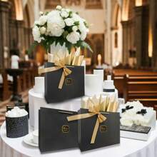 12/30pcs Elegant Minimalist Golden Foil "Thank You" Bowknot Gift Bags, Wedding/Birthday/Christmas/Valentine's Day Party Favor Bags For Family, Friends, Coworkers (Actual Color May Vary)