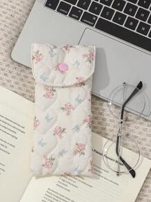 1Pc Cute Floral & Bow Knot Pattern Quilting Glasses Bag ,Travel Glass Pouch ,Girls Glasses Storage Box, Sunglasses Accessories Featuring A Cute Print Style, Cartoon Design, And A Girlish Heart Pattern, Perfectly Protecting Sunglasses And Making It A Great Gift For Summer Vacation ,Journey