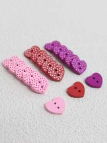 50pcs/Pack Colorful Polka Dot & Heart Wooden Buttons, DIY Crafts, Clothing Accessories, Hat Decorations