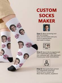1 paire de chaussettes mi-longues pour hommes avec visage personnalisé. Chaussettes personnalisées avec photos, chaussettes moyennes et longues amusantes et personnalisées, convenant pour des occasions telles que la Saint-Valentin, les anniversaires et les cadeaux. Personnalisé, amusant et coloré