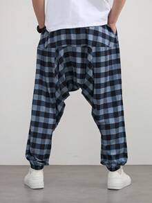 1 قطعة بناطيل هارم رخوة ذات رسمة مربعات للرجال، بطراز رياضي كاجوال، خصر مطاطي مع خيط سحب، مريحة ومتعددة الاستخدامات، قابلة للتهوية