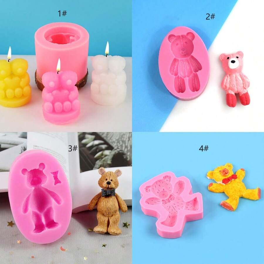 Tie Plush Bear DIY Handmade Fragrance Gypsum Multifunctional Silicone Mold - Pink - View 1