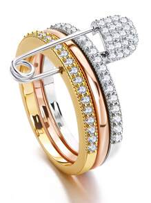 1 pezzo Anello da donna unico con design a 3 anelli e un singolo ago, decorato con zirconia cubica