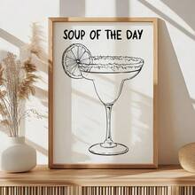 1pc, Wall Arts, Modern Posters, Fun Margarita Cocktail Print | Daily Soup Cocktail Bar Cart Decor Black And White Kitchen Art Alcoholic Beverage Poster, Unframed ,Wall Art With Frame - Multicolor - View 4