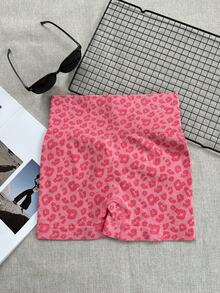 1pc Leopard Print Seamless Yoga Shorts, Butt Lifting & Peach Hips, Fitness Shorts, Running Sports Shorts, Ladies Short Tights