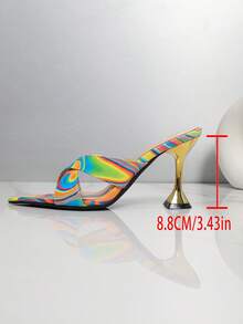New Fashionable Pointed Toe High Heel Colorful Slide Sandals, Sexy Party Wear - Multicolor - View 7