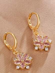 1 par de brincos de zircônia floral da moda para mulheres, joias, brincos adequados para uso diário, acessórios diários, presente para o Dia dos Namorados, mãe, dia das mães