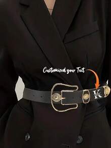 1pc Personalized Hollow Text Decor Women's Fashion Belt, Laser Engraved, Enlarged Buckle Vintage American Style, Suitable For Jeans And Dresses, Multi-Function PU Belt, Mother's Day, Valentine's Day, Back To School, Birthday Gift, Exquisite Personalized Unique Ideal Gift - Multicolor - View 5