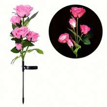 1pc 5-Head Outdoor Solar Powered Waterproof Pink Rose Pathway Light, Warm White, Suitable For Garden, Lawn, Yard, Road Landscape Decoration - Pink - View 11