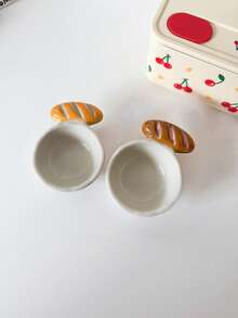 不对称形状陶瓷面包设计香料盘，有趣的手工面包形碗，创意陶瓷碗，法棍咖啡配件，带小勺的面包糖罐，学校用品 - 彩色 - 查看 20