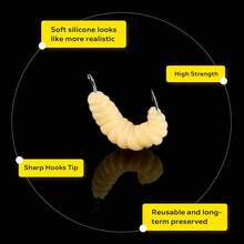 6/12/24 قطعة من الدود الصفر المطاطي كطعم صيد مع الخطافات - طعم شهي متعدد الاستخدامات للقاري والسلور والكراب وأسماك الجيل، مثالي للصيد في المياه العذبة - متعدد الألوان - مشاهدة 5