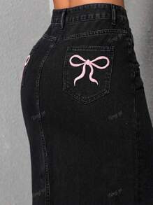 Gonna lunga di jeans casual vita alta con spacchi laterali e tasche per donna