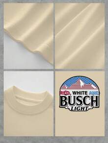 Beer - Brand - Inspired Black T - Shirt - Front "BUSCH LIGHT" Typography, Back With Patriotic "RED, WHITE AND BUSCH LIGHT" Graphic! 100% Cotton 220g Double - Sided Printed T - Shirt - Apricot - View 4