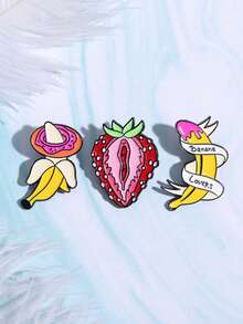 创意卡通香蕉和草莓系列胸针，多功能胸针装饰，可用于背包、帽子、独特徽章 - 彩色 - 查看 3