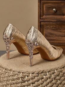 MonaNise Women's Pointed Toe Slip-On Fashion 9cm Thin High Heel Casual Versatile Party Dress Pumps - Gold - View 7