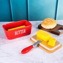 1pc 350ml Ceramic Butter Jar With Lid And Butter Knife, 4 Colors Available - Perfect For Home Cheese Jar, Butter Box, Butter Knife, Cheese Knife, Scraper - Butter Container, Sealed Butter Box, Butter Dish
