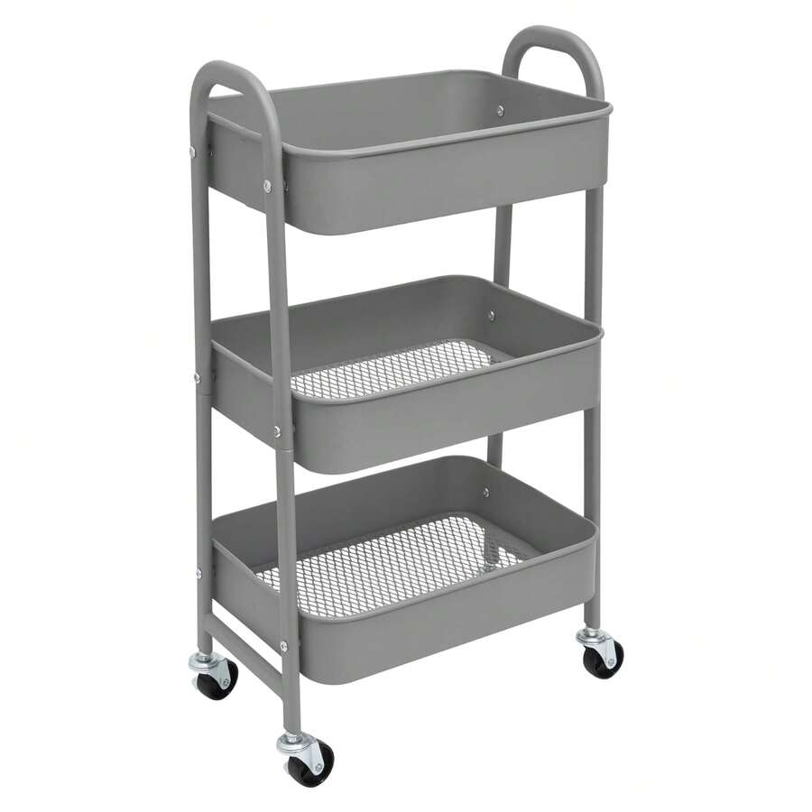 Storage Cart, Utility Cart With Wheels, Kitchen Cart, Serving Cart, Metal Cart With Wheels, 3 Tier Rolling Cart, Organizer Cart For Bedroom, Bathroom, Office, Three Tier Kitchen Or Multipurpose Cart With Wheels (FRUTA-002 1690 2090) - CARRO-PY-GRIS - 查看 1