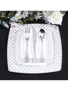 30pcs/Pack Disposable Linen-Feel Guest Hand Towels - White Decorative Napkins, Silver Floral Paper Towels, Suitable For Home Gatherings, Outdoor Parties, Weddings - Silver - View 6