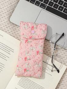 1Pc Cute Floral & Bow Knot Pattern Quilting Glasses Bag ,Travel Glass Pouch ,Girls Glasses Storage Box, Sunglasses Accessories Featuring A Cute Print Style, Cartoon Design, And A Girlish Heart Pattern, Perfectly Protecting Sunglasses And Making It A Great Gift For Summer Vacation ,Journey