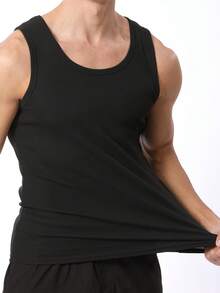 Men's Summer Sports Top, British Style Coarse Rib, Breathable Sweat-Wicking, Heavy-Weight American Muscle Top - Black - View 2