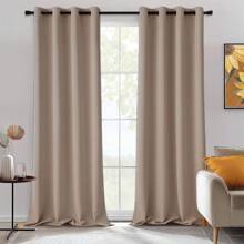 FLORACASA Bedroom Curtains, Grey, Set Of 2, H 260 X W 140 Cm, Thermal Curtains, Cold Protection, Winter Blackout Curtains, Eyelets, Thermal Curtains, Thermal Insulating - 駝色 - 查看 1