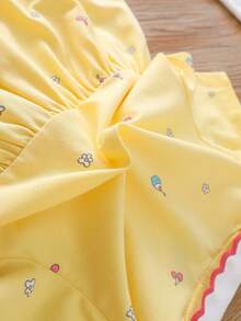 Young Girls Stylish Polo Collar Dessert Print Dress - Yellow - View 4