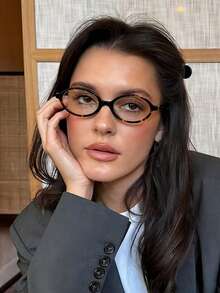 1 par de gafas ovaladas retro versátiles transparentes, gafas de lente transparente de moda - transparente - Ver 2