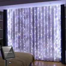 1 Peça 100/200/300 LED, 3X1/3X2/3X3M, Luzes de Cortina Alimentadas por Energia Solar com 8 Modos, Luzes de Fada Guirlanda Casamento Decoração de Natal para Casa Ramadã Festival Lâmpada, Luzes de Tira LED Solares de Fada, Luzes de Fada Solares Frescas de Jardim