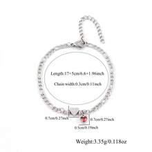 1pc Vintage Fashion Heart Letter Red Crystal Silver Stainless Steel NK Chain Bracelet, Women - Silver - View 2