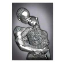1 Pc Optional Frame Posters Wall Arts Pop Modern Metal Figure Statue Wall Art Canvas Painting Poster Abstract Romantic Couple Home Room Decor Mural Picture Print Artwork ,Wall Art With Frame