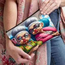 1pc Funny Granny Pattern Makeup Bag, Polyester, Unscented, Safety Zipper, Multi-Function, Zipper Light, With Women'S Travel Makeup Bag,Back To School,Christmas Gift Make Up Bag - Multicolor - View 4