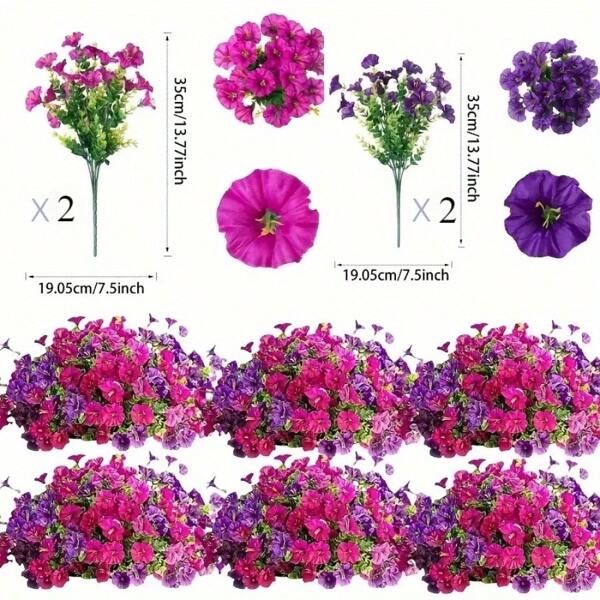 4 Bunches Of Vibrant Artificial Flowers, UV Resistant & Fade-Proof, Colorful Artificial Floral Arrangements Suitable For Indoor & Outdoor Decor, Great For Home Gardens, Hanging Baskets, Porches, Window Boxes, Patios, And Seasonal Celebrations, Spring/Summer, Weddings, Home Decor (Container Not Included)