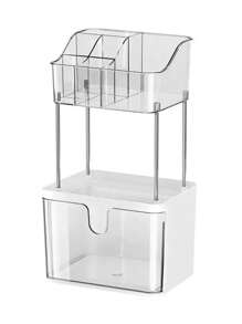 Fashion Crown Style Dresser Organizer Set - Transparent Makeup And Jewelry Storage Cabinet, Easy Pull Design, Can Store Light Beige Skincare, Brushes, Eyeshadows, Lotions, Lipsticks And Nail Polish,For Holiday Beach, Bathroom Collection, Bedroom Collection, Large Capacity