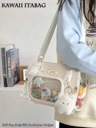 Ny 2025 Kawaii College Student Girls Bucket Bag 10cm Doll Sidoväska Klar Transparent Väskor Mode Crossbody Väskor För Kvinnor Små Plånböcker Och Handväskor Axelväska Flickor Ita Bag JK Uniform Väska Med Märken Visningsplatta Nylonväskor