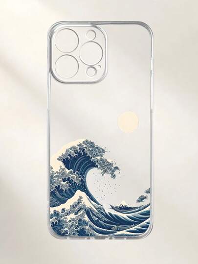 Carcasă de telefon de vară IphoneOcean, 1 buc., imprimată transparentă, cu valuri artistice Kanagawa, groasă, rezistentă la șocuri, compatibilă cu 16/11/16pro/16plus/16promax/16e/15Promax/13/14/12/XS/XR/7G/8P, Galaxy S25/S25PLUS/S25 Ultra/A16/A36/A26/A56/A50/A12/A32/A52, impermeabilă, anti-cădere, rezistentă la zgârieturi