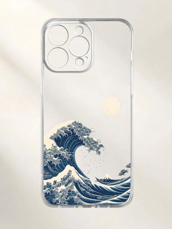 Summer Phone Case IphoneOcean 1pc Printed Transparent Artistic Kanagawa Wave Thick Shock-Proof Protective Phone Case Compatible With IPhone 16/11/16pro/16plus/16promax/16e/15Promax/13/14/12/XS/XR/7G/8P, Galaxy S25/S25PLUS/S25 Ultra/A16/A36/A26/A56/A50/A12/A32/A52