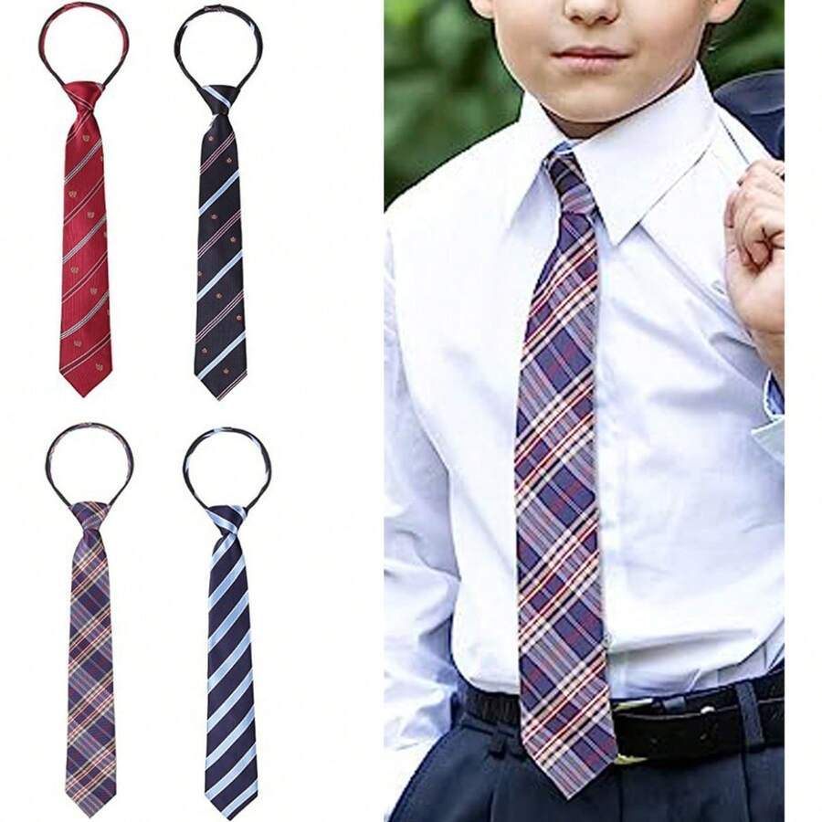 Kit 4  Gravata Infantil Com Zíper  ajustavel - Multicolorido - Visão 1