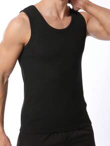 Men's Summer Sports Top, British Style Coarse Rib, Breathable Sweat-Wicking, Heavy-Weight American Muscle Top - Black - View 6