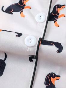HOREA 2 Pieces Set Women Animal Sausage Dog Print Casual Summer Sleepwear Party Outfit, Spring Short Sleeve Collared Tops And Elastic Waist Shorts, Comfortable Pajamas Loungewear Set For All Seasons - 白色 - 查看 4