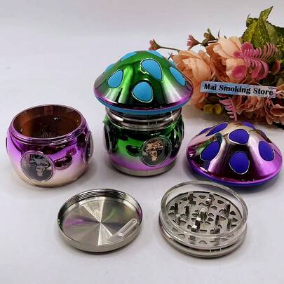 Large Metal Mushroom Tobacco Grinder Zinc Alloy 4-Layer Manual Gradual Powder Grinding Machine Crusher Mortar Pestle Herb Grinder Accessory Tool Gift