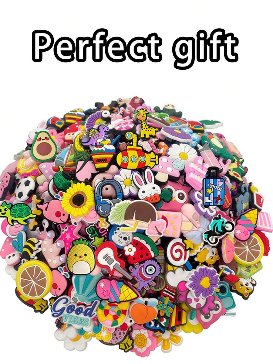 Random Series 20/50/100Pcs DIY Charms For Shoe Key Chain Sandals Beach Bags, PVC Shoe Charms For Clogs Premium Quality Popular Decorations Accessories Great Gifts For Christmas, Birthday, Party